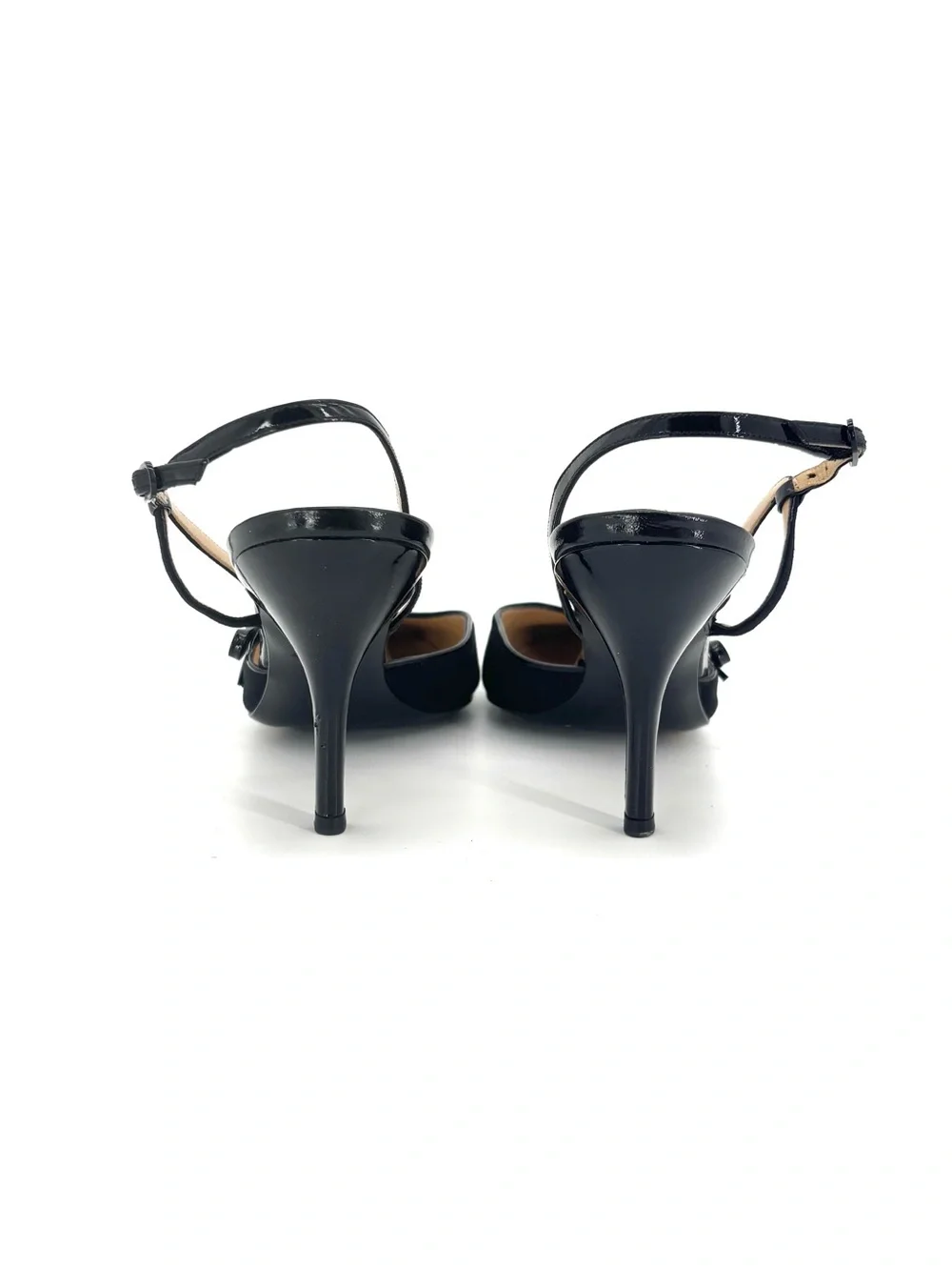 Chanel Vintage Bow CC Cap Toe Jersey Patent Pointed Toe Slingback Pumps 40